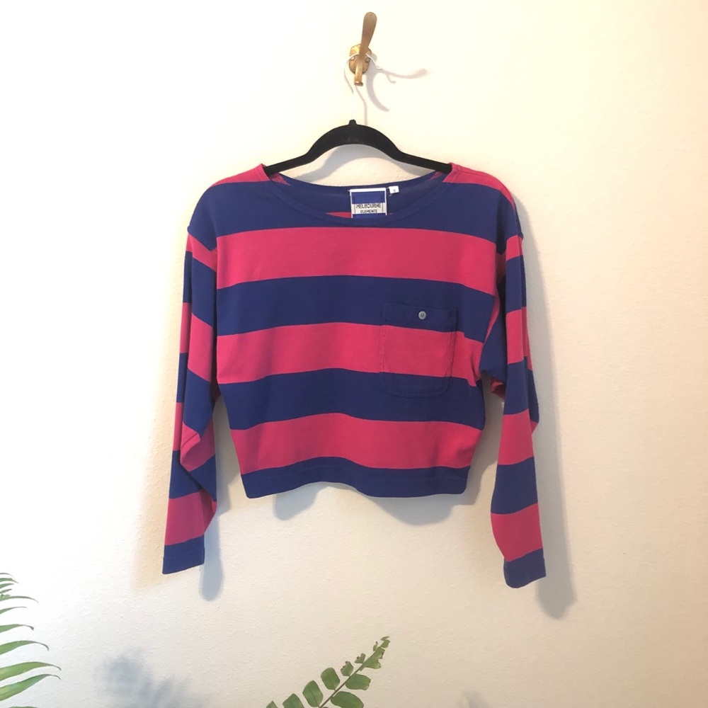 Vintage long sleeve Crop Top - Pink and Purple